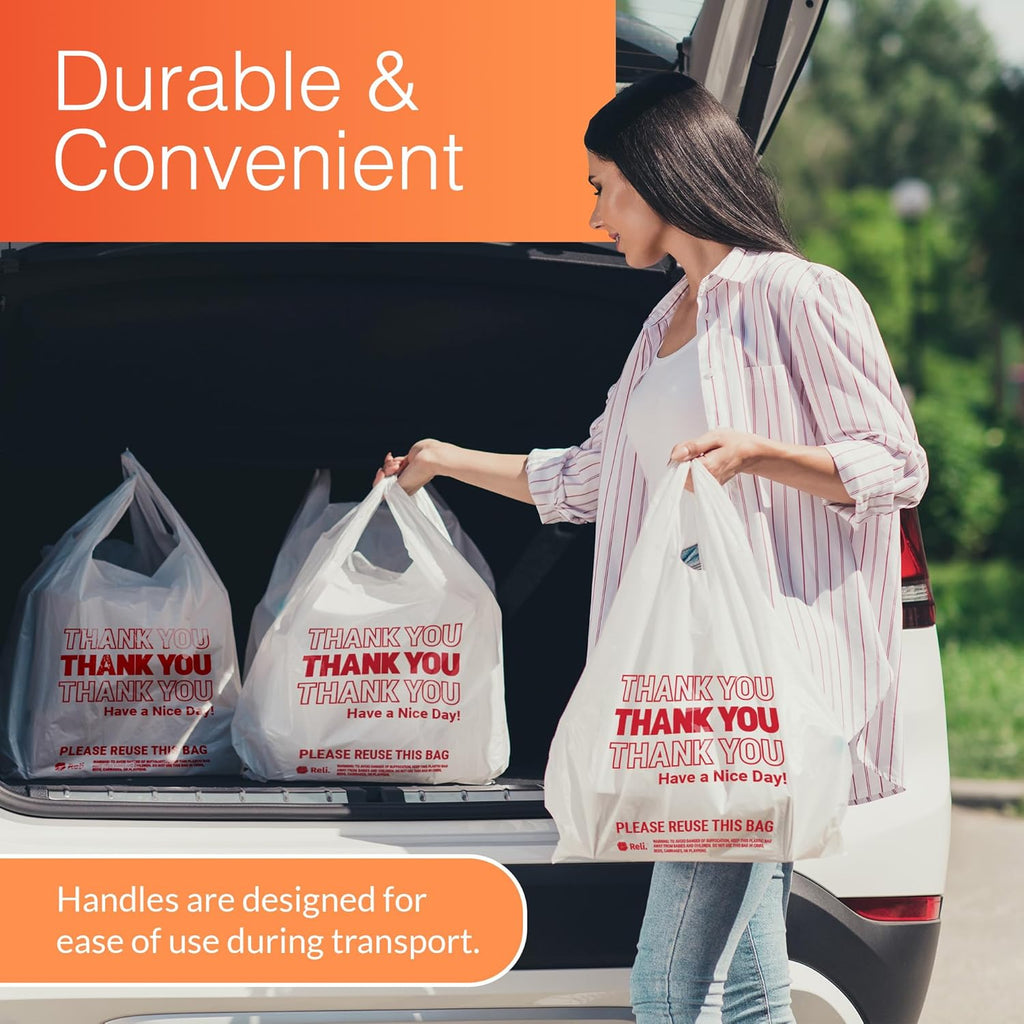 Reli. Plastic Bags Thank You (1050 Count) | White Grocery Bags with Handles | Shopping (Plastic)
