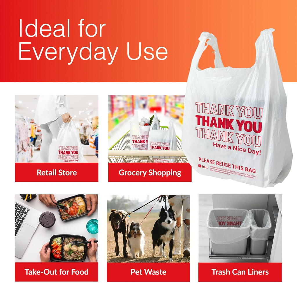 Reli. Plastic Bags Thank You (1050 Count) | White Grocery Bags with Handles | Shopping (Plastic)