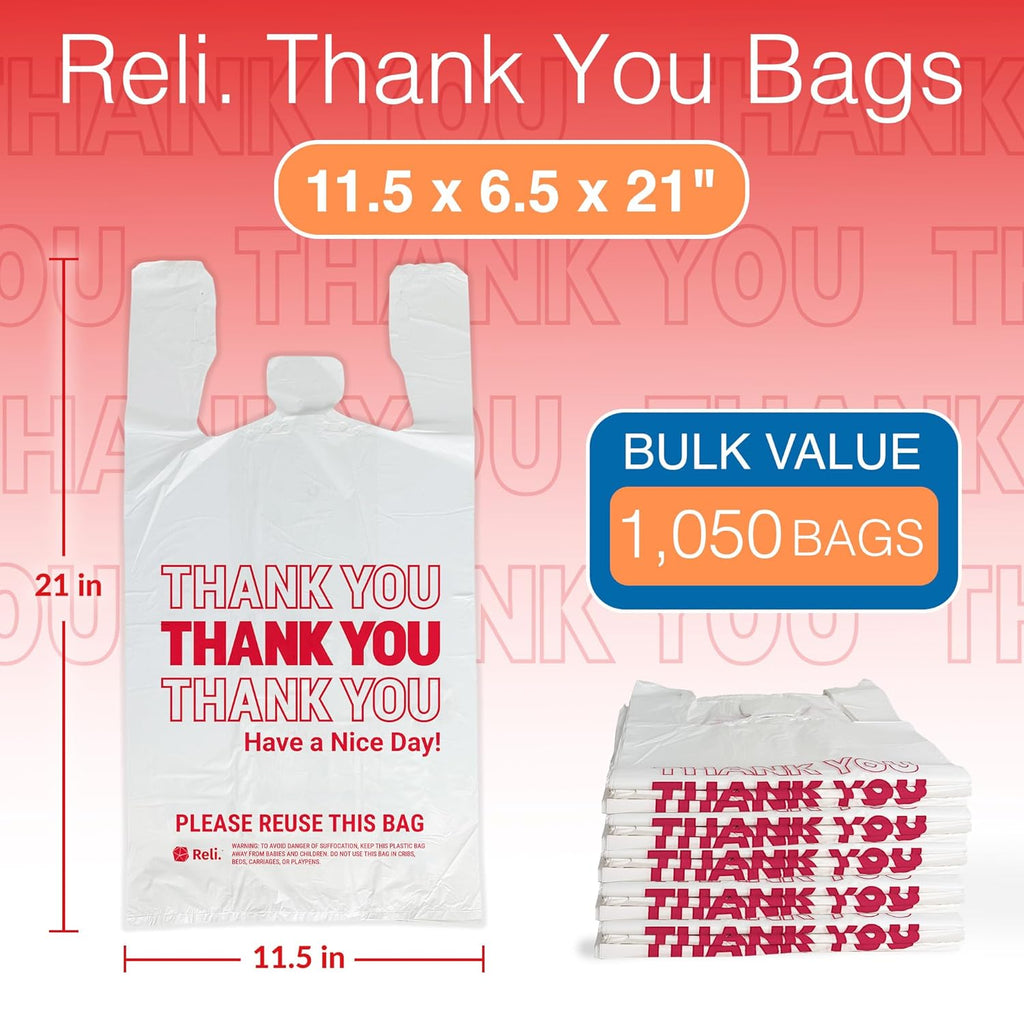 Reli. Plastic Bags Thank You (1050 Count) | White Grocery Bags with Handles | Shopping (Plastic)